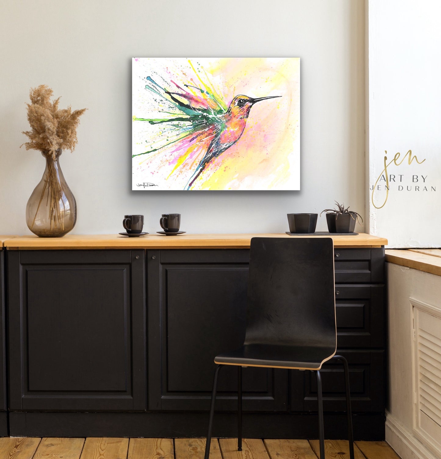 "Rainbow Splash Hummingbird" Giclée Canvas Print