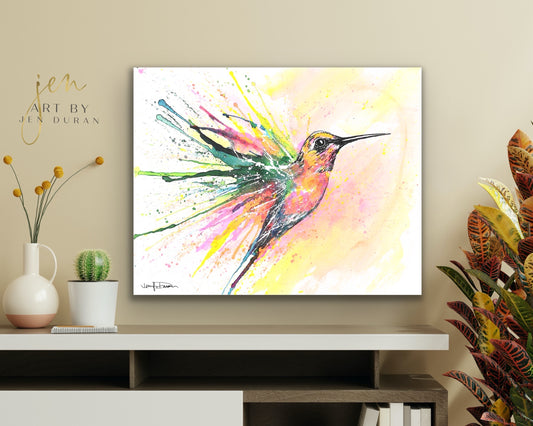 "Rainbow Splash Hummingbird" Giclée Canvas Print