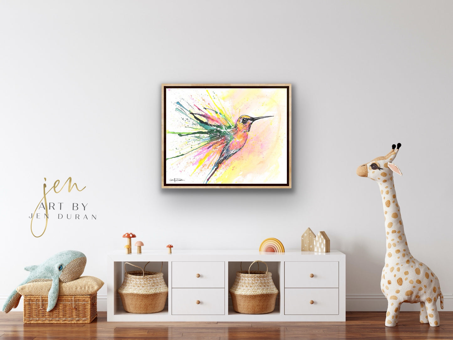 "Rainbow Splash Hummingbird" Giclée Canvas Print