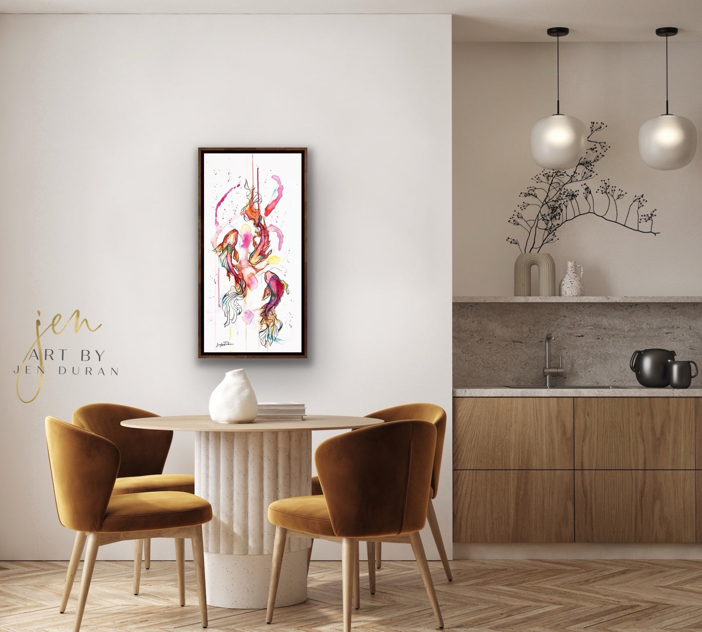 "Rainbow Koi Fish Trio" Giclée Canvas Print