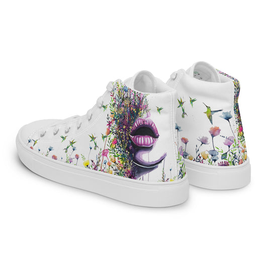 high top shoes, high top sneakers, canvas shoes, trendy fashion, unique shoe design, mens shoes, womens shoes, sneakers, art by jen duran