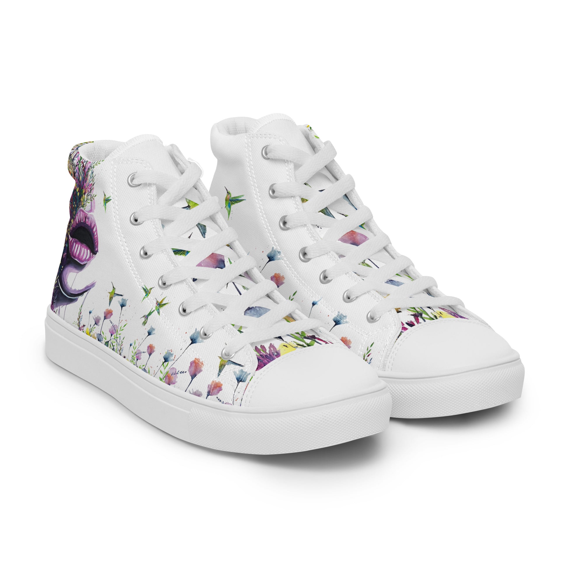 high top shoes, high top sneakers, canvas shoes, trendy fashion, unique shoe design, mens shoes, womens shoes, sneakers, art by jen duran