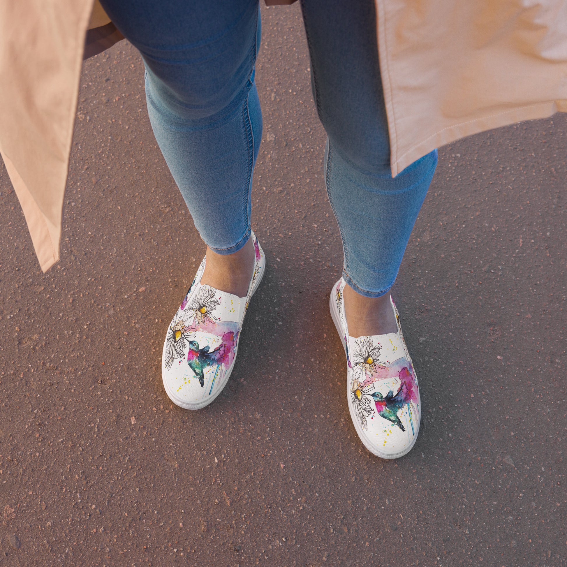 canvas slip on shoes, slip on shoes, canvas sneakers, canvas shoes, trendy fashion, unique shoe design, mens shoes, womens shoes, sneakers, art by jen duran
