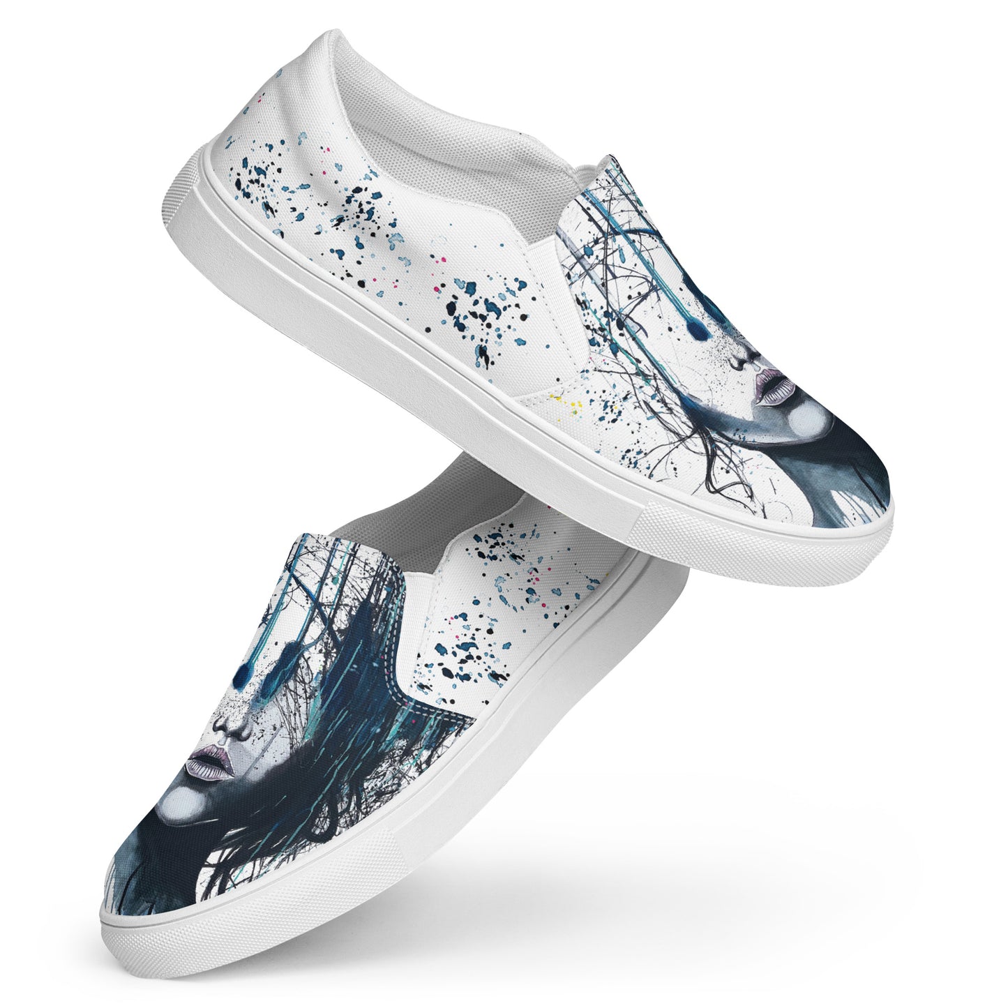 canvas slip on shoes, slip on shoes, canvas sneakers, canvas shoes, trendy fashion, unique shoe design, mens shoes, womens shoes, sneakers, art by jen duran
