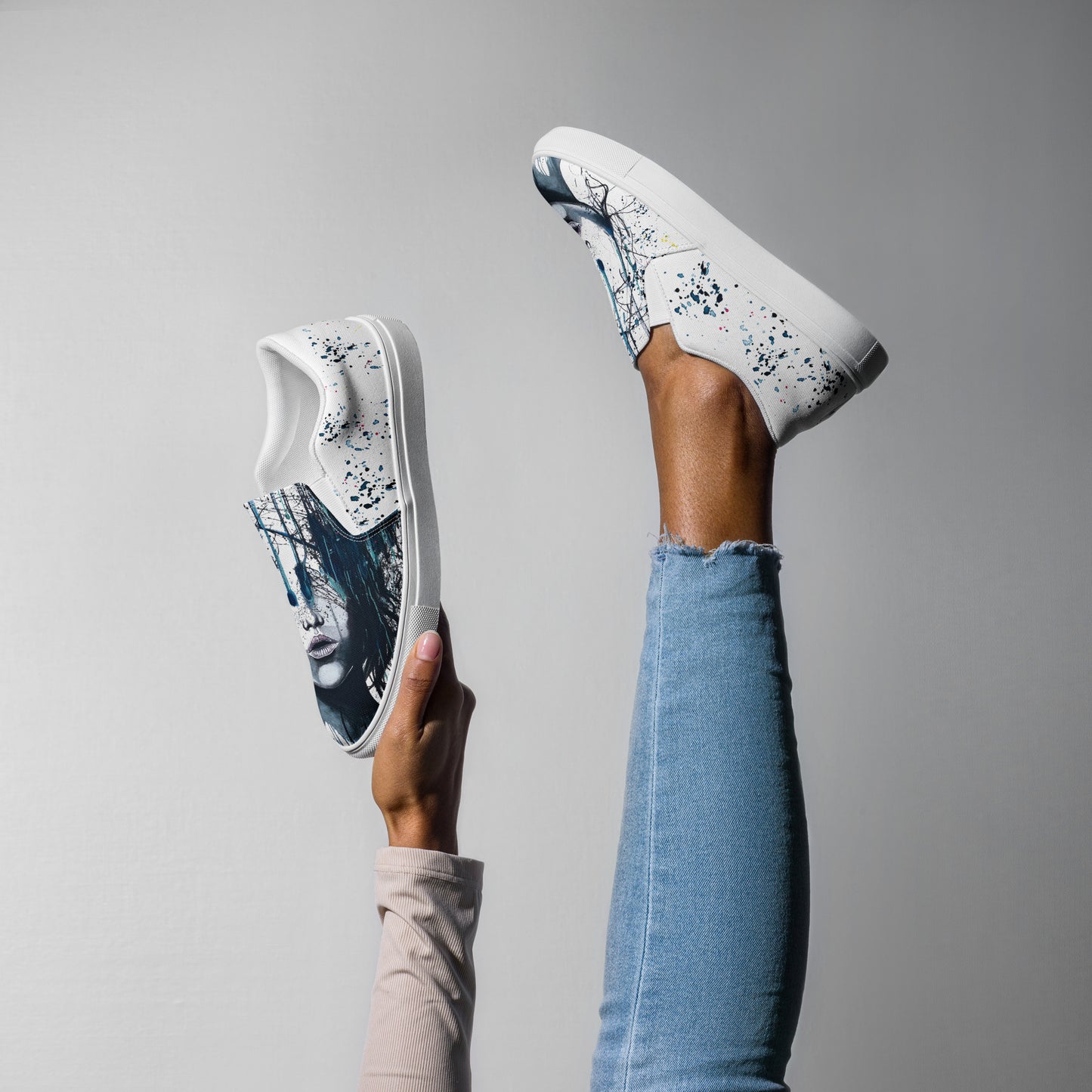 canvas slip on shoes, slip on shoes, canvas sneakers, canvas shoes, trendy fashion, unique shoe design, mens shoes, womens shoes, sneakers, art by jen duran