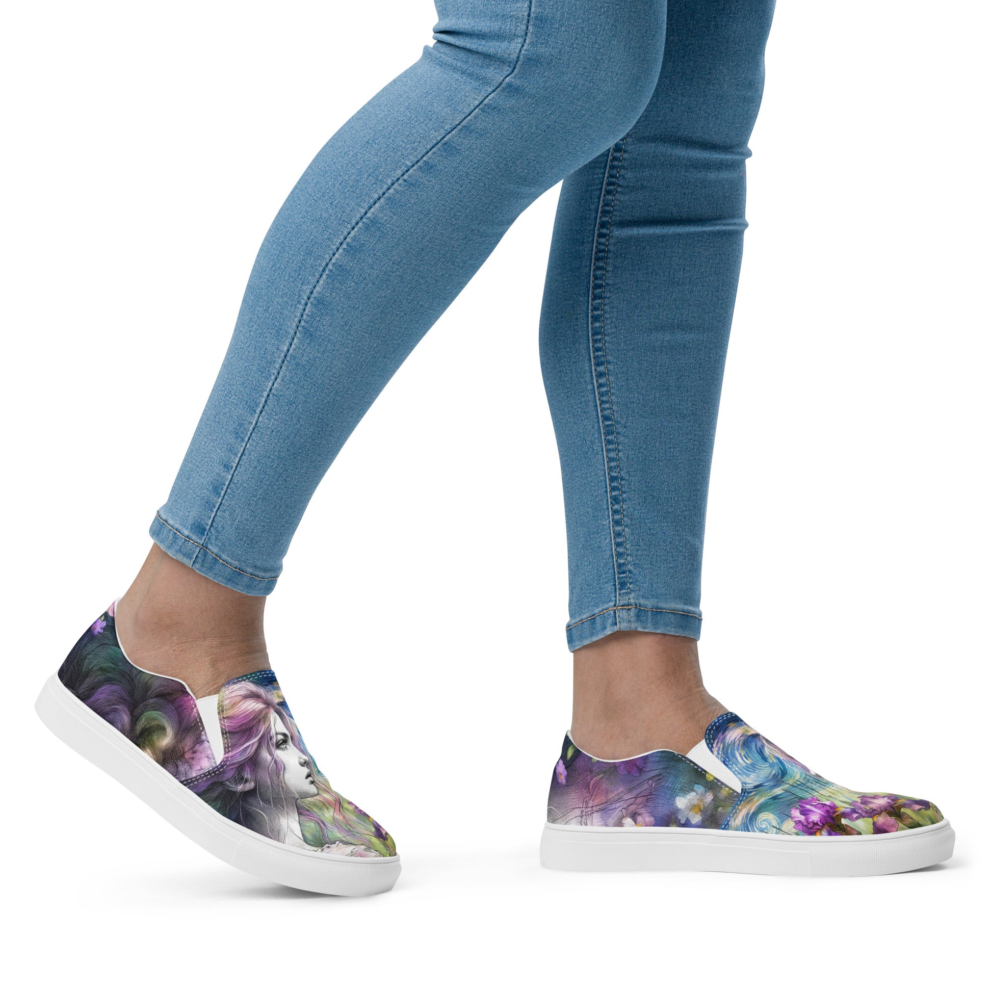 canvas slip on shoes, slip on shoes, canvas sneakers, canvas shoes, trendy fashion, unique shoe design, mens shoes, womens shoes, sneakers, art by jen duran