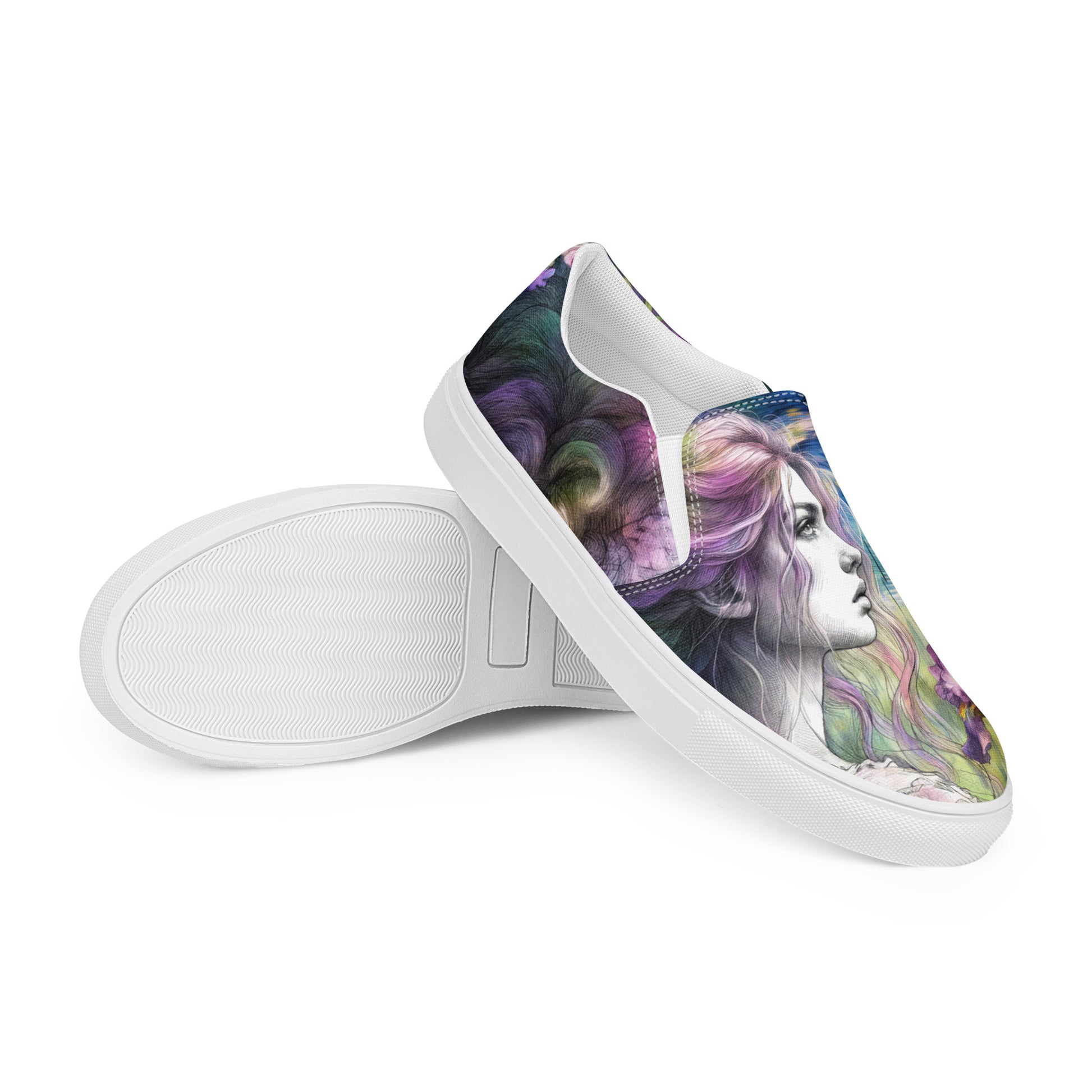 canvas slip on shoes, slip on shoes, canvas sneakers, canvas shoes, trendy fashion, unique shoe design, mens shoes, womens shoes, sneakers, art by jen duran