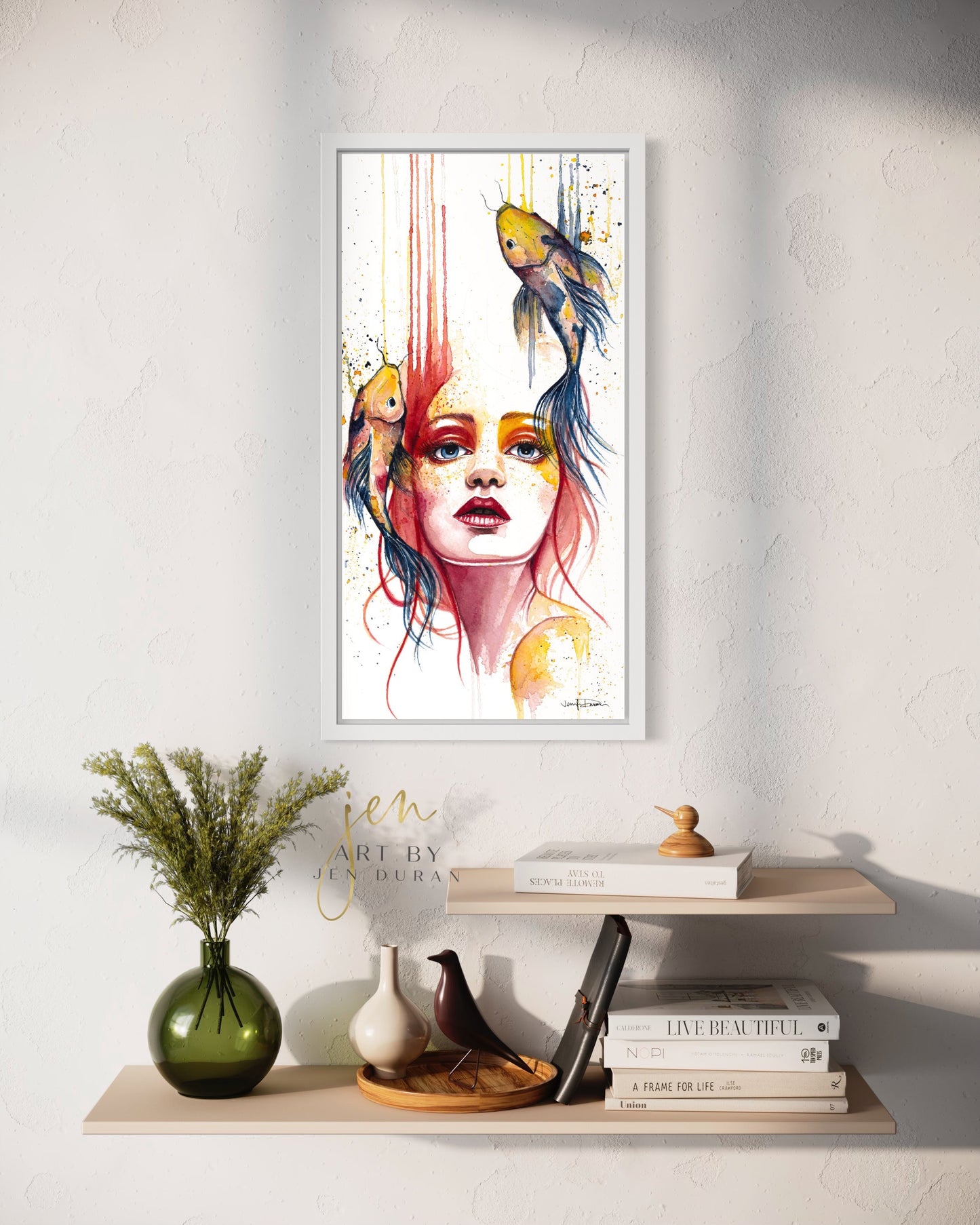 Mermaid Koi Fish Wall Art Home Decor Watercolor Painting Art By Jen Duran