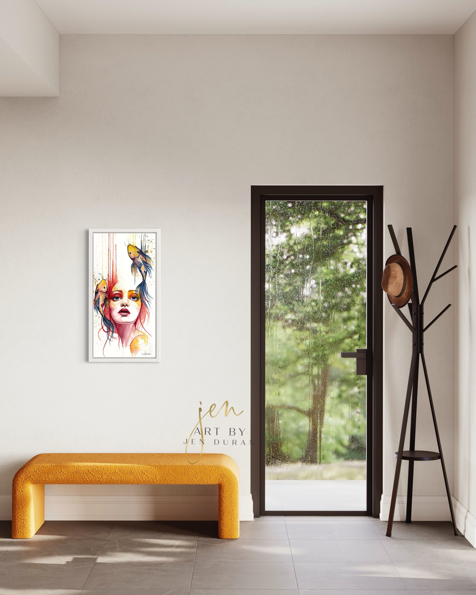 Mermaid Koi Fish Wall Art Home Decor Watercolor Painting Art By Jen Duran