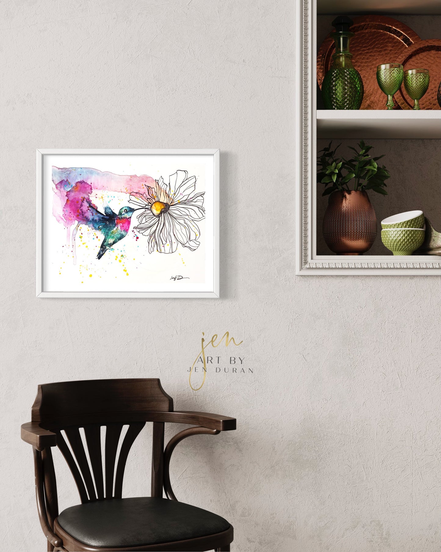 Watercolor Hummingbird Canvas Wall Art Print