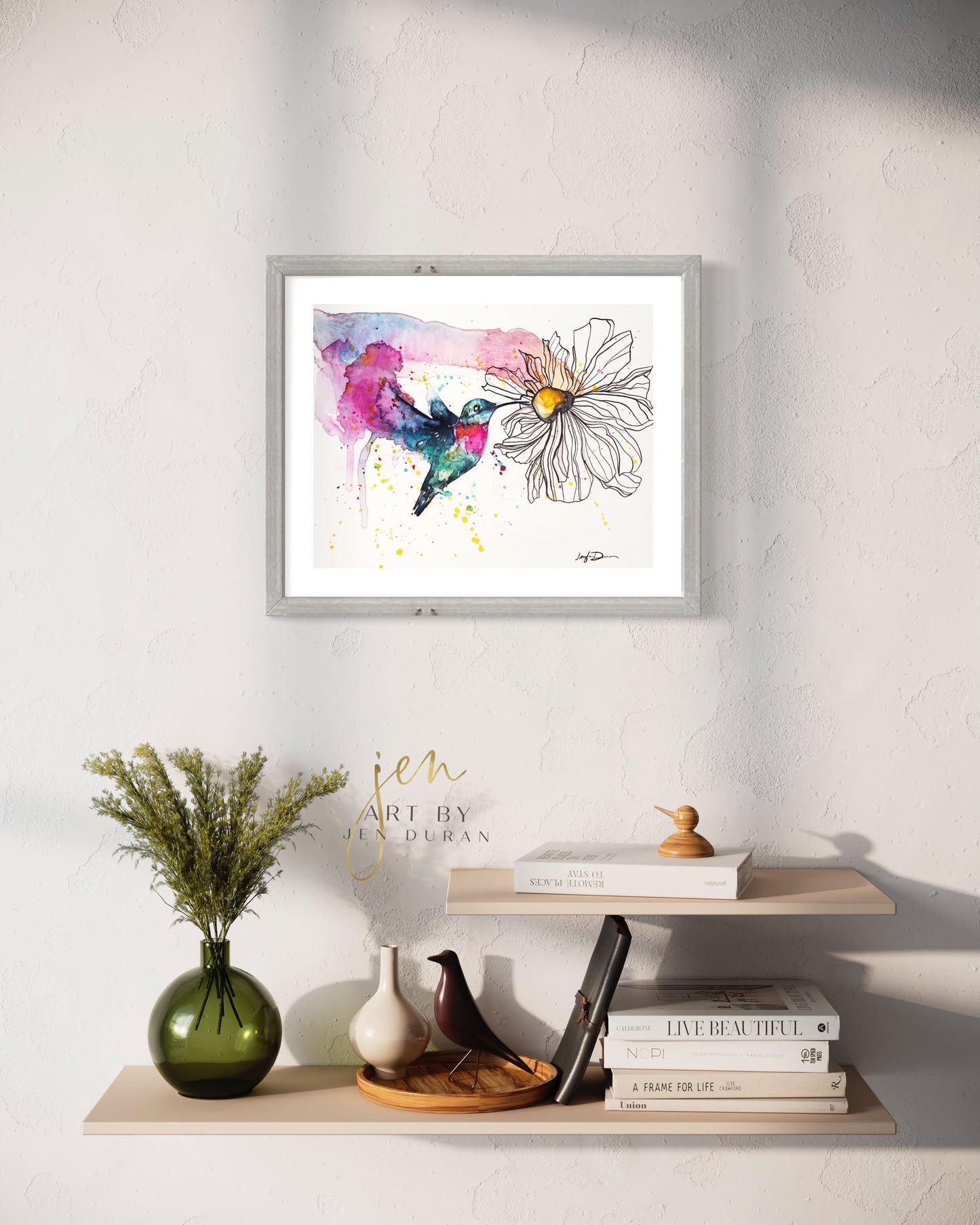 Watercolor Hummingbird Canvas Wall Art Print