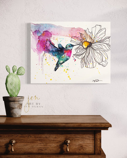 Watercolor Hummingbird Canvas Wall Art Print