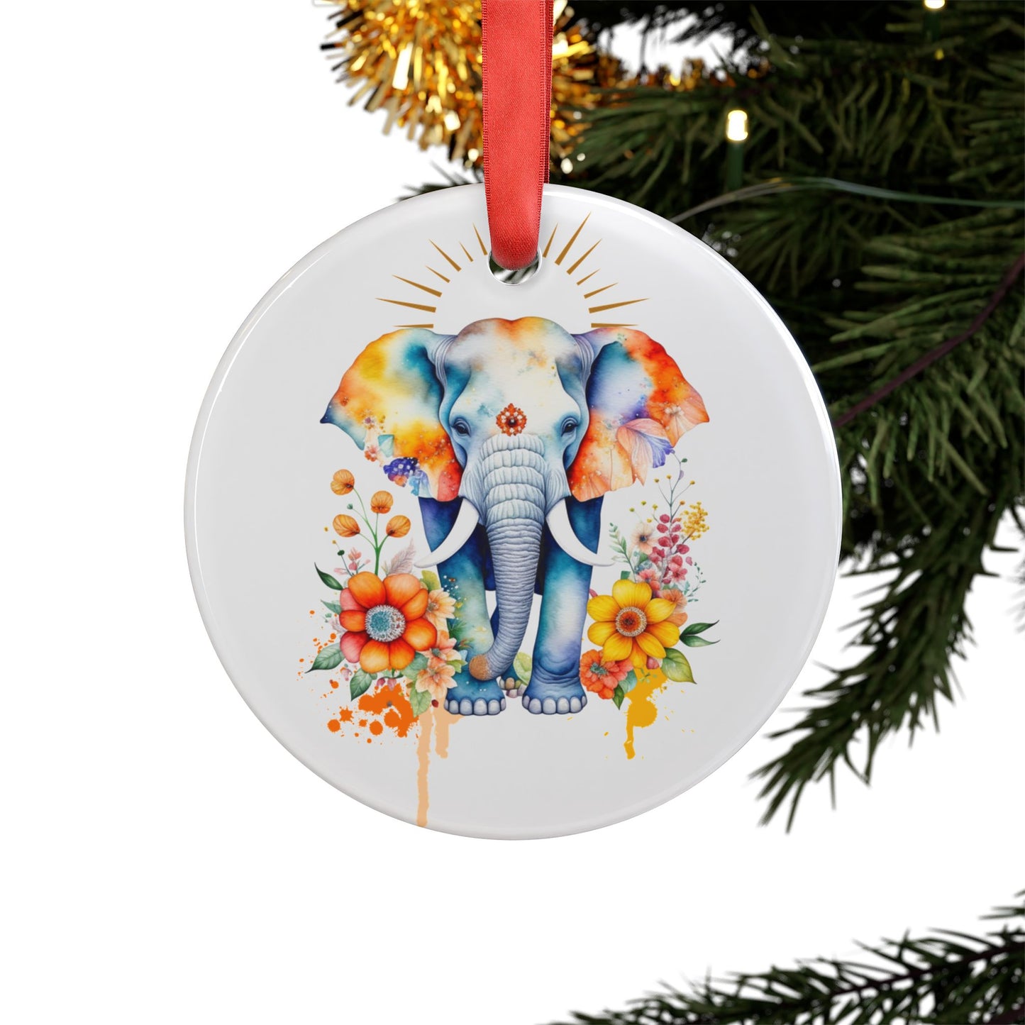 Acrylic Ornament - Elephant w/Flowers