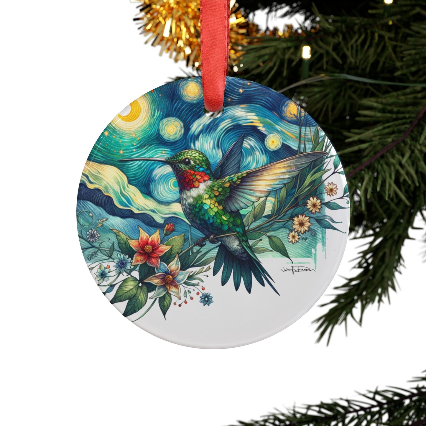 Holiday Acrylic Ornament - Hummingbird w/Starry Night Design