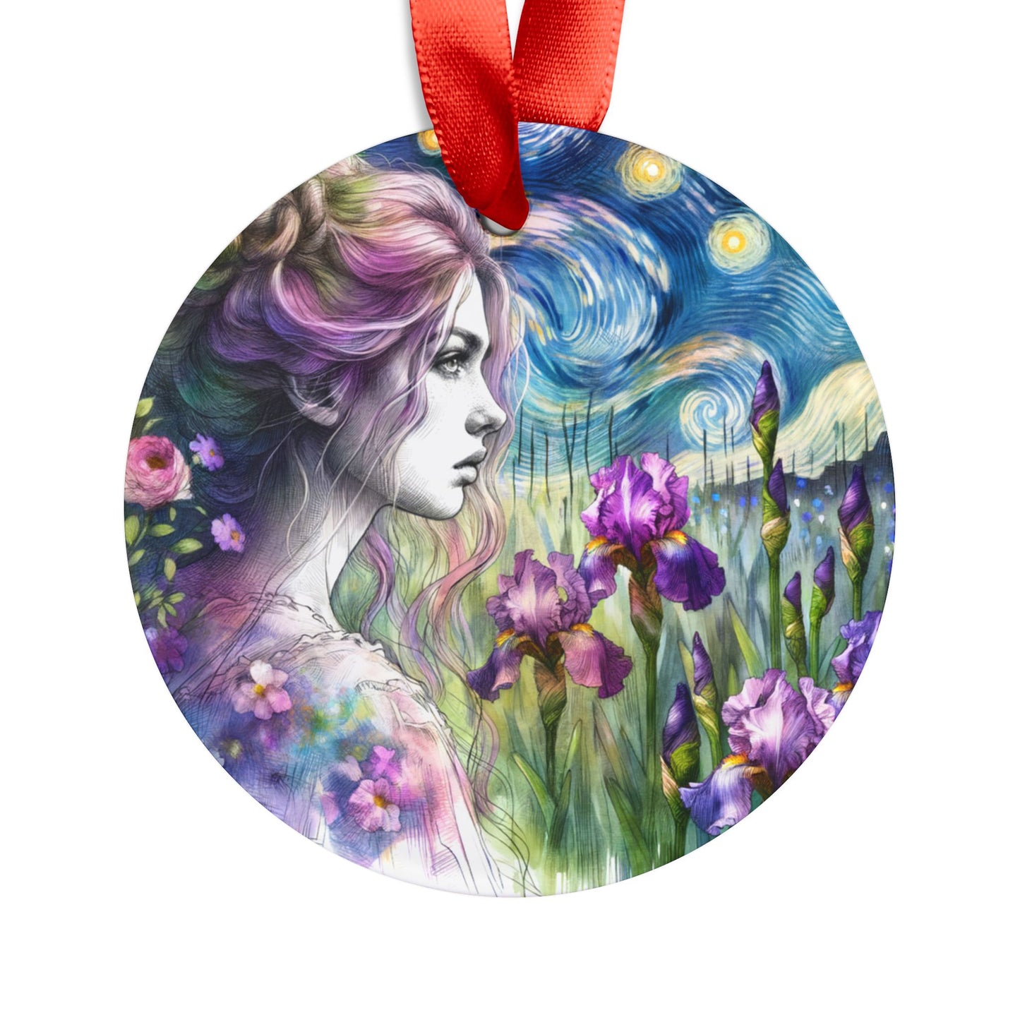 Holiday Acrylic Ornament - Girl w/Irises Design