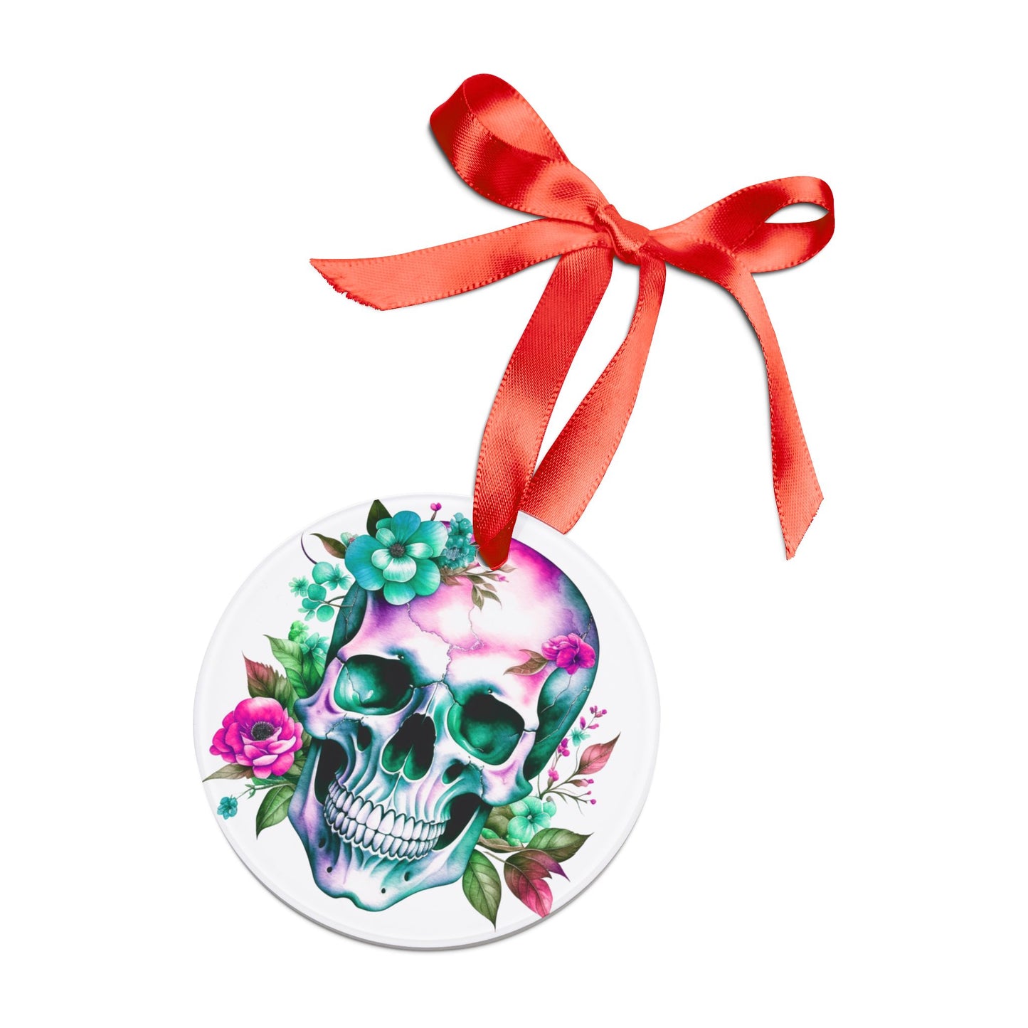 Acrylic Ornament - Skull w/Flowers Design