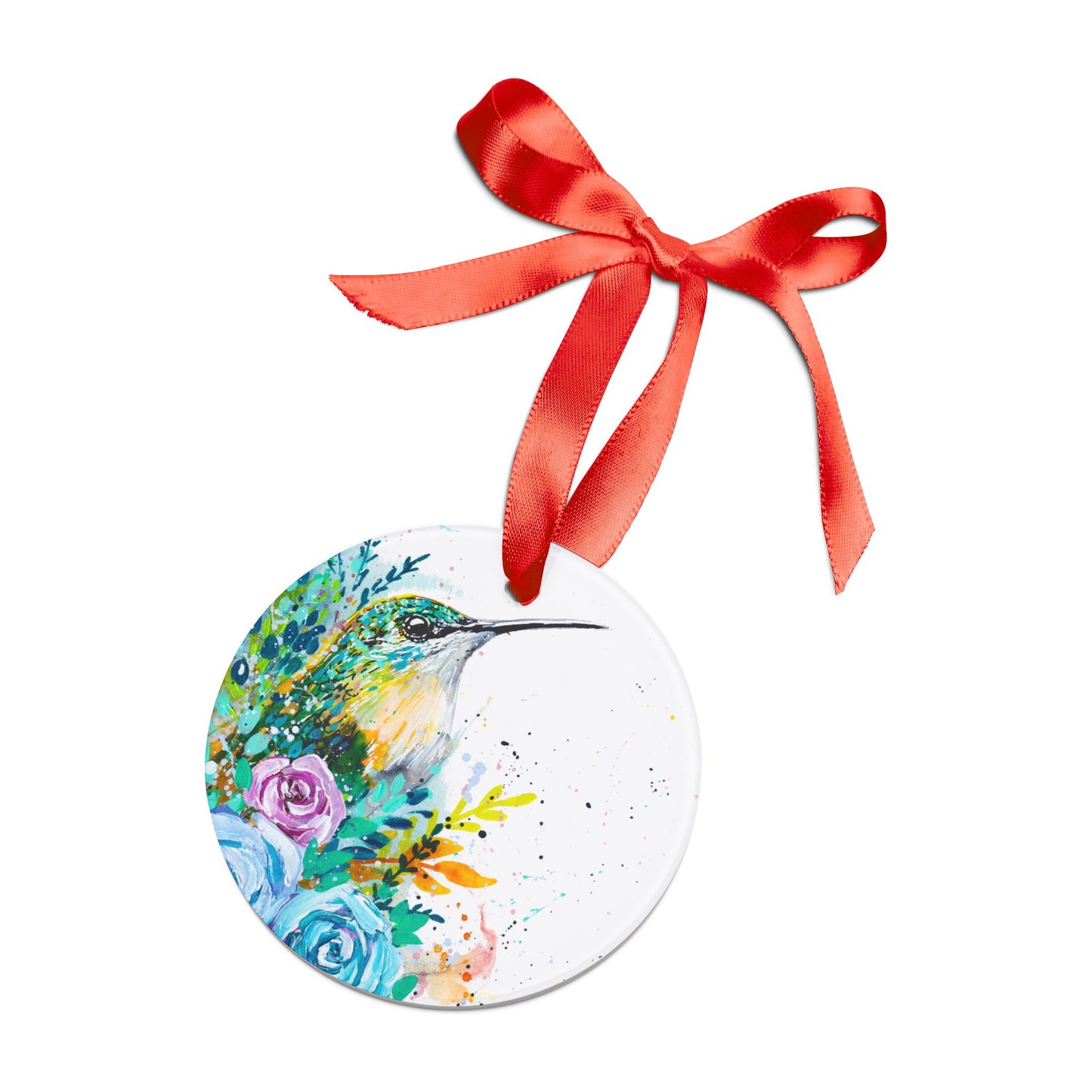 Holiday Acrylic Ornament - Hummingbird w/ Roses