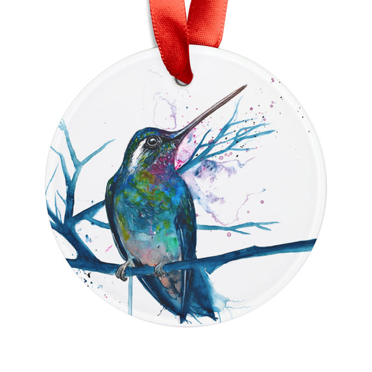 Holiday Acrylic Ornament - Blue Hummingbird