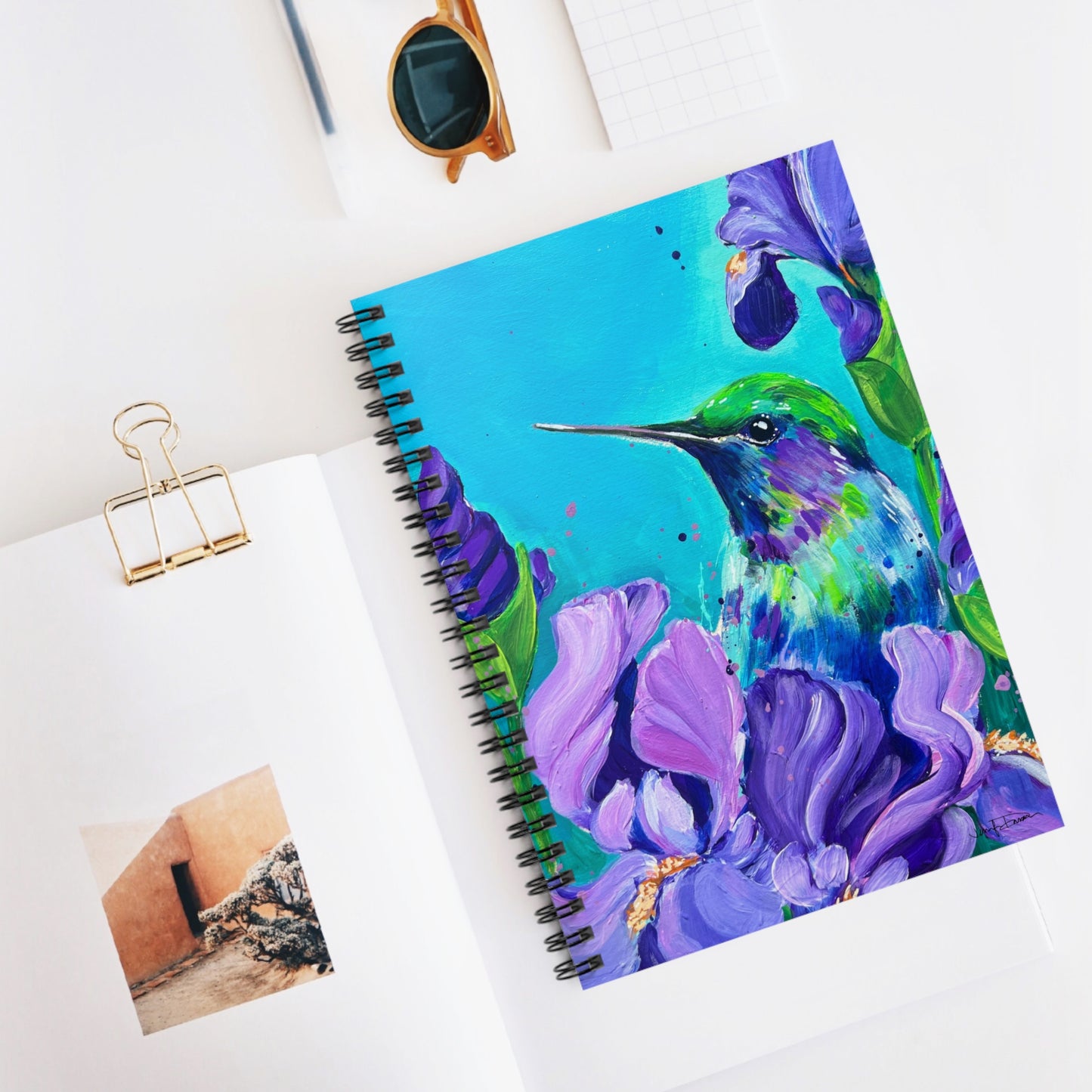 Spiral Notebook - Hummingbird with Irises