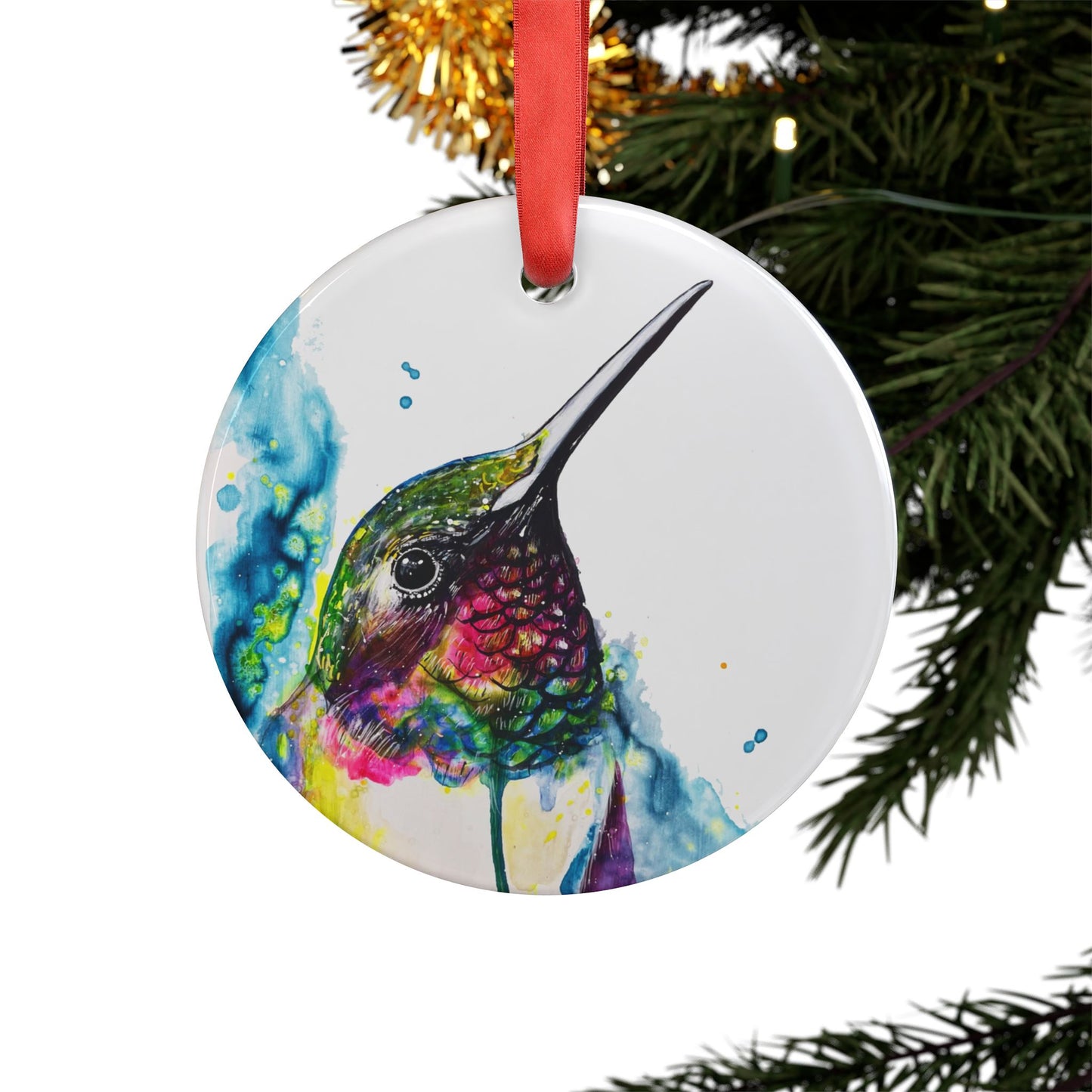 Holiday Acrylic Ornament - Rainbow Hummingbird