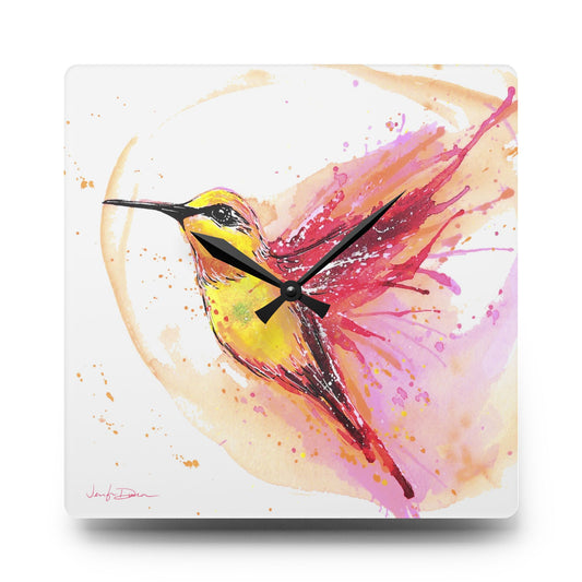 Acrylic Wall Clock - Yellow Hummingbird