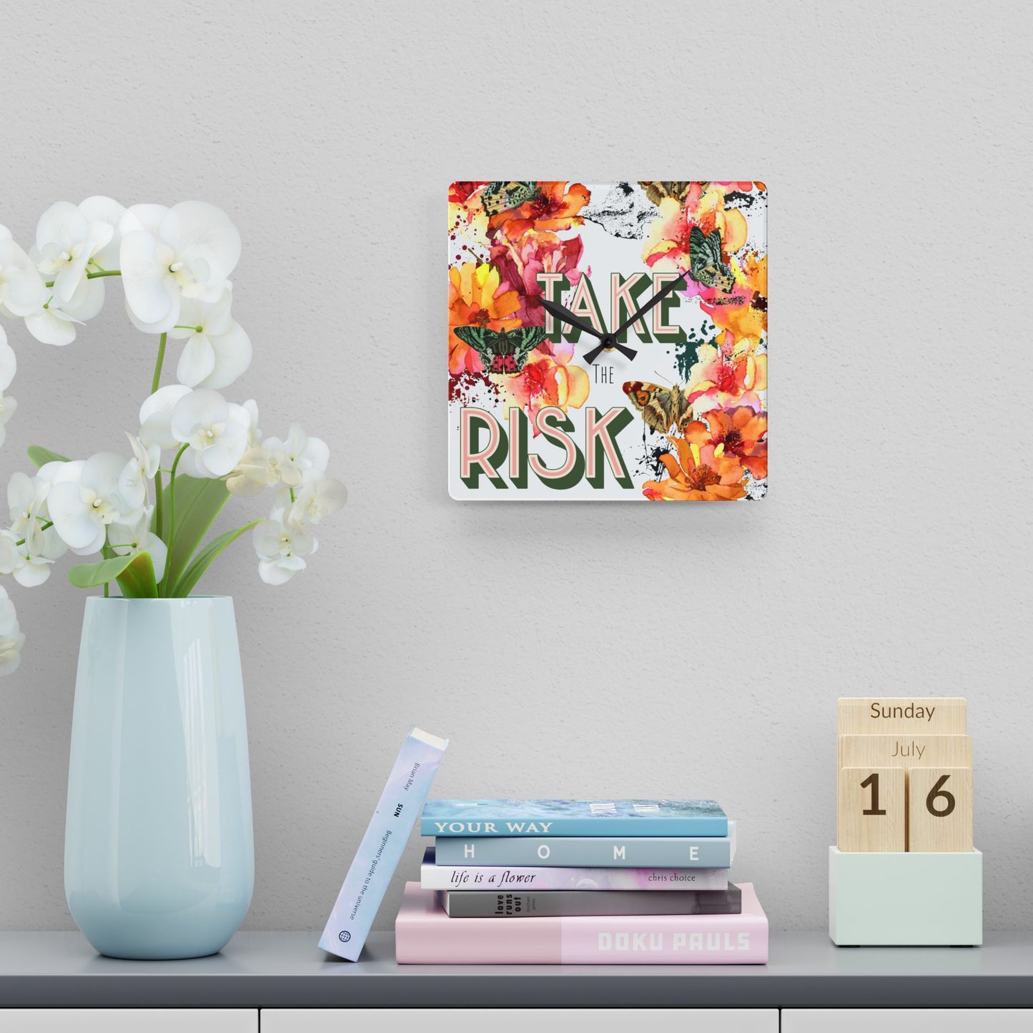 Acrylic Wall Clock - Floral Design