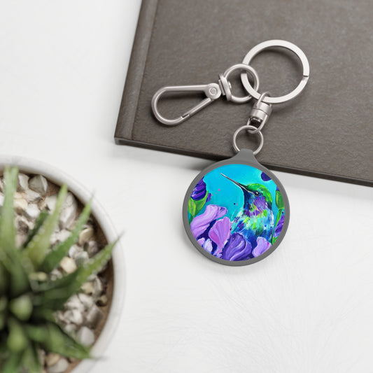 Keyring Tag - Hummingbird with Irises