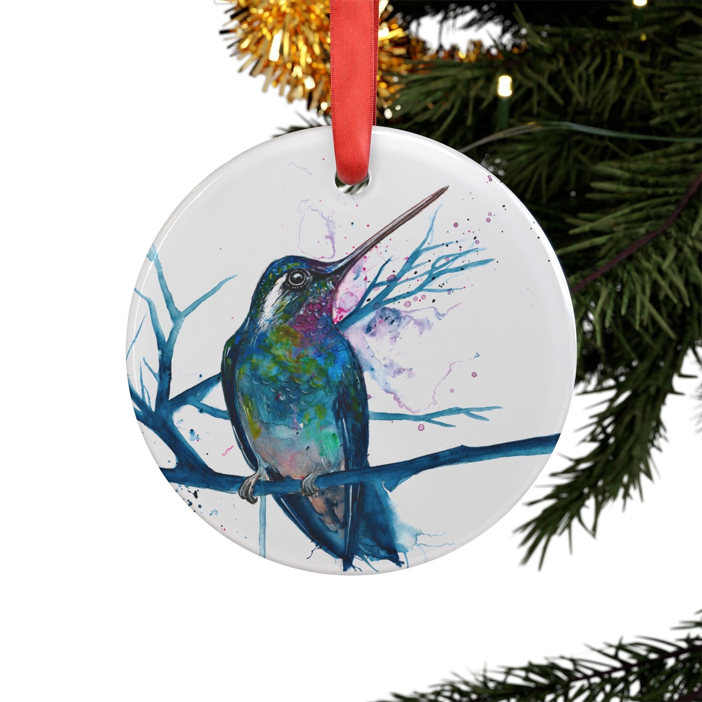 Holiday Acrylic Ornament - Blue Hummingbird