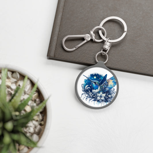 Keyring Tag - Blue Hummingbird w/ Starry Night Design