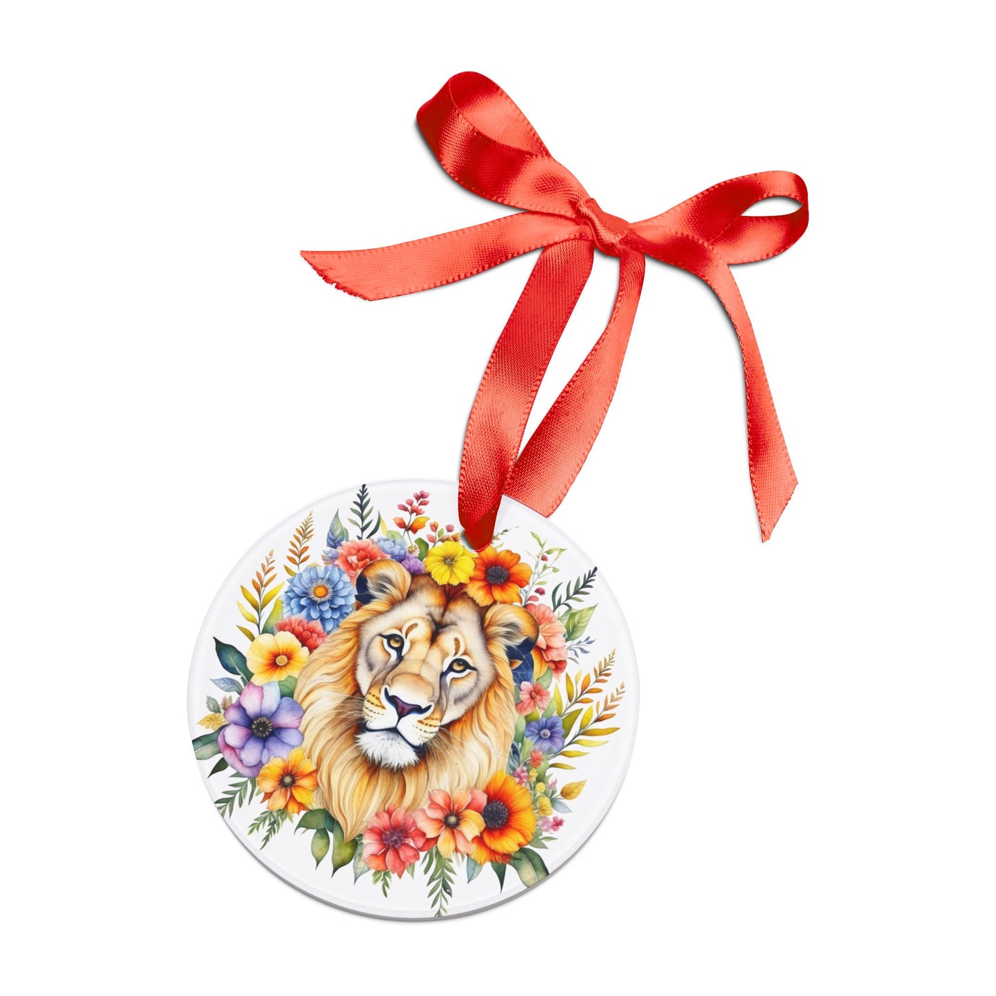 Acrylic Ornament - Lion w/Flowers