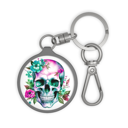 Keyring Tag - Skull w/Flowers Design