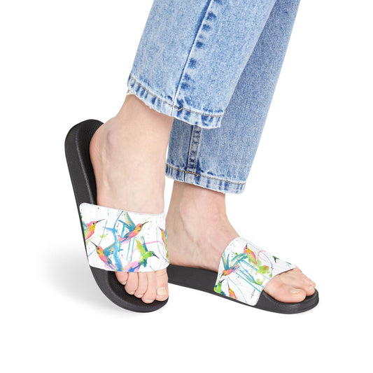 Sandals - Stylish Deco Slides with Hummingbird Artwork