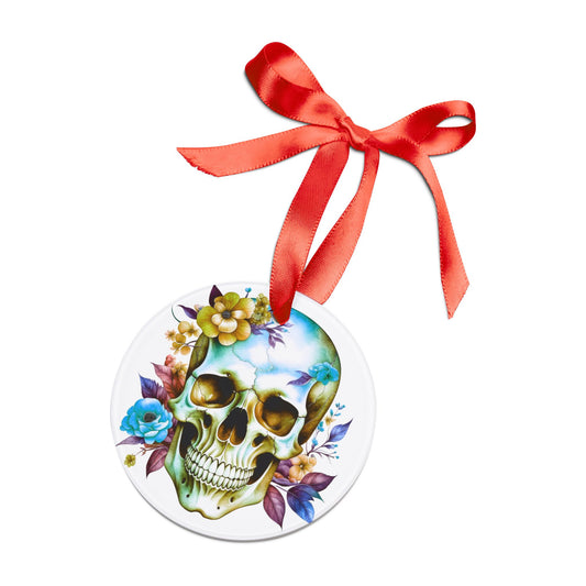 Acrylic Ornament - Skull w/Flowers Design #2