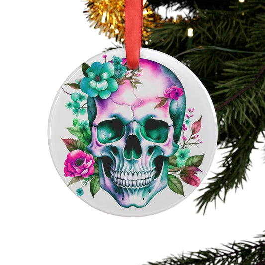 Acrylic Ornament - Skull w/Flowers Design