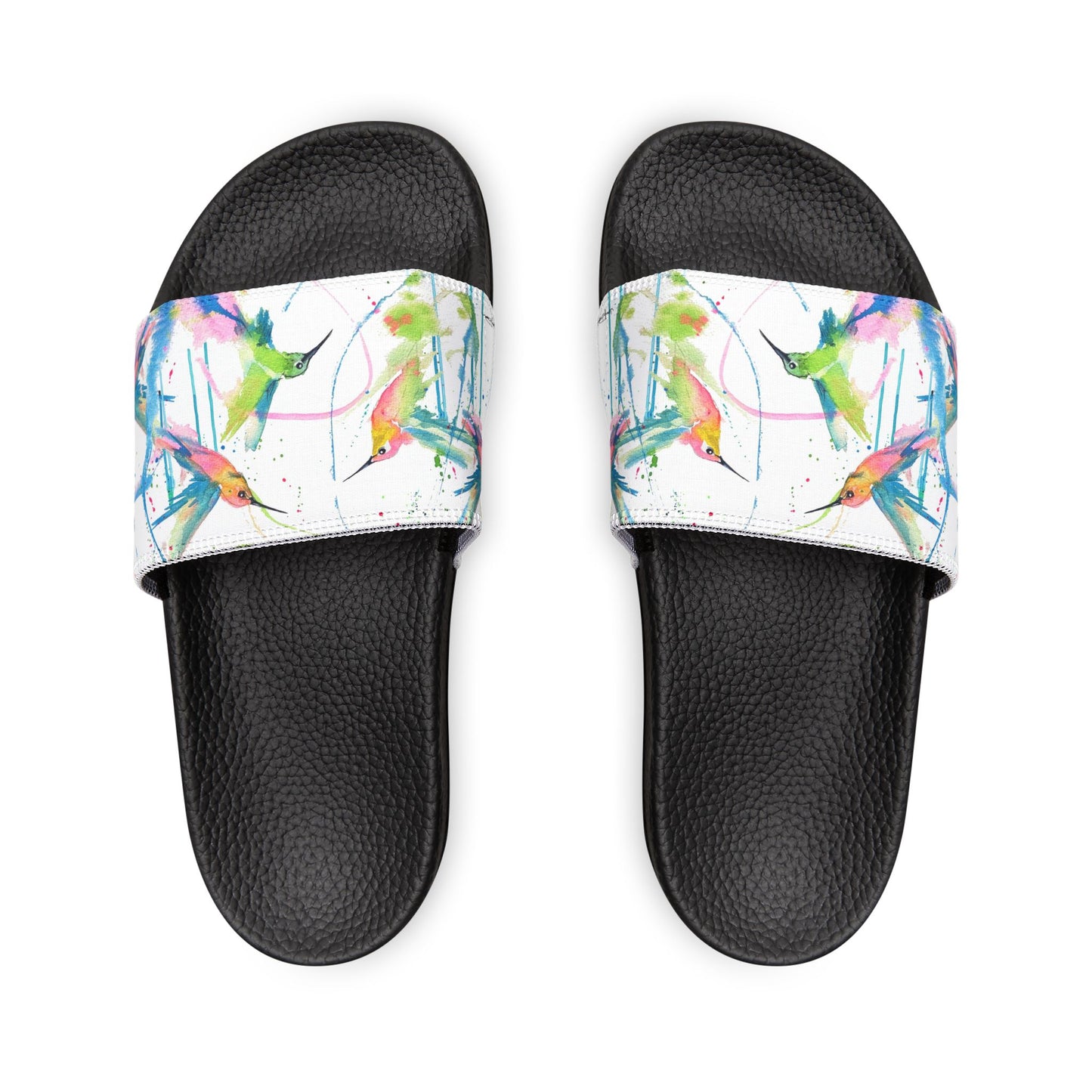 Sandals - Stylish Deco Slides with Hummingbird Artwork