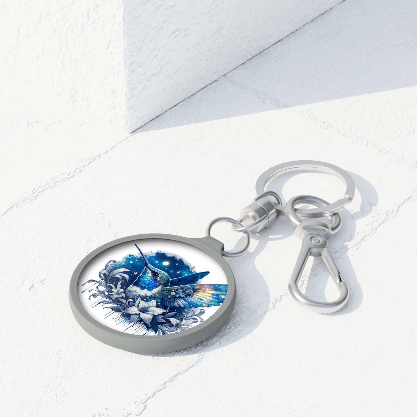 Keyring Tag - Blue Hummingbird w/ Starry Night Design