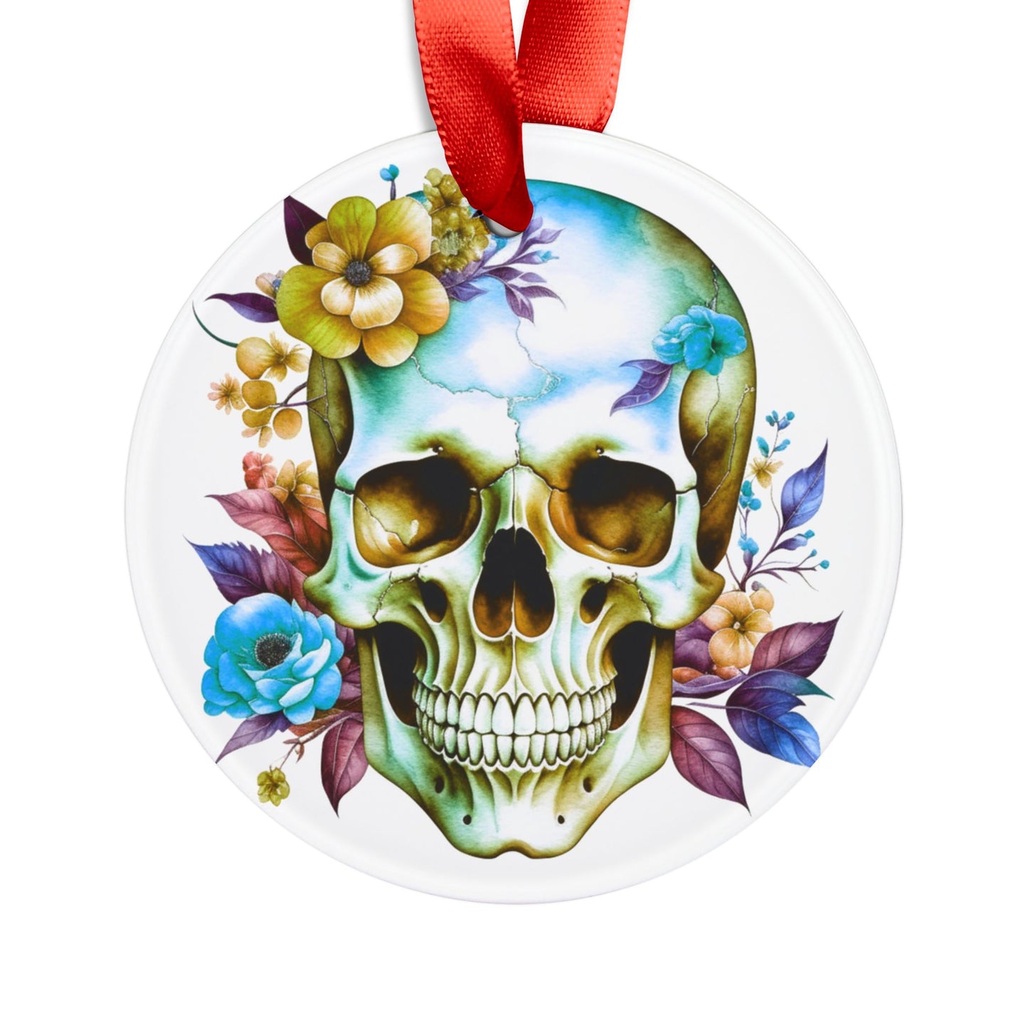 Acrylic Ornament - Skull w/Flowers Design #2