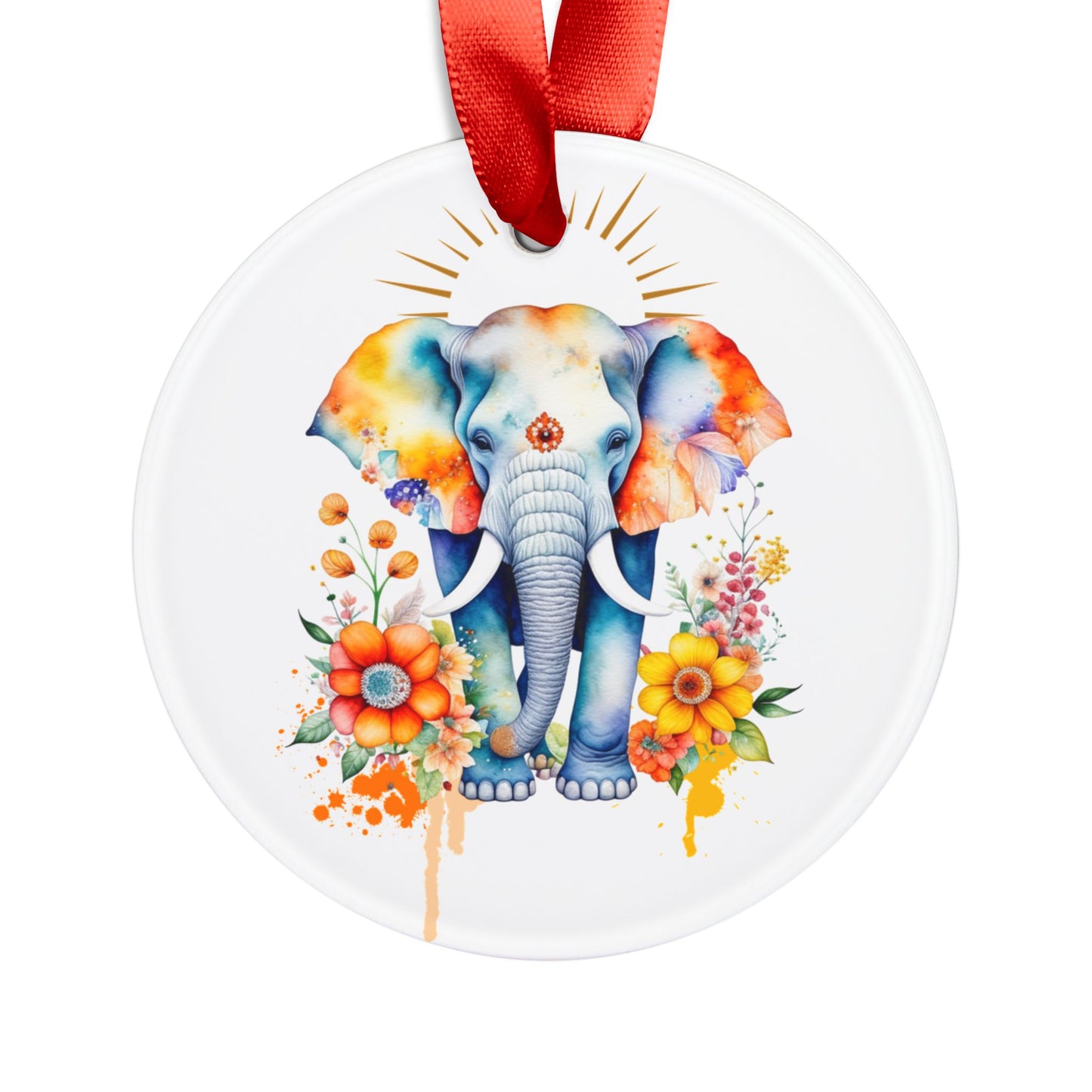 Acrylic Ornament - Elephant w/Flowers