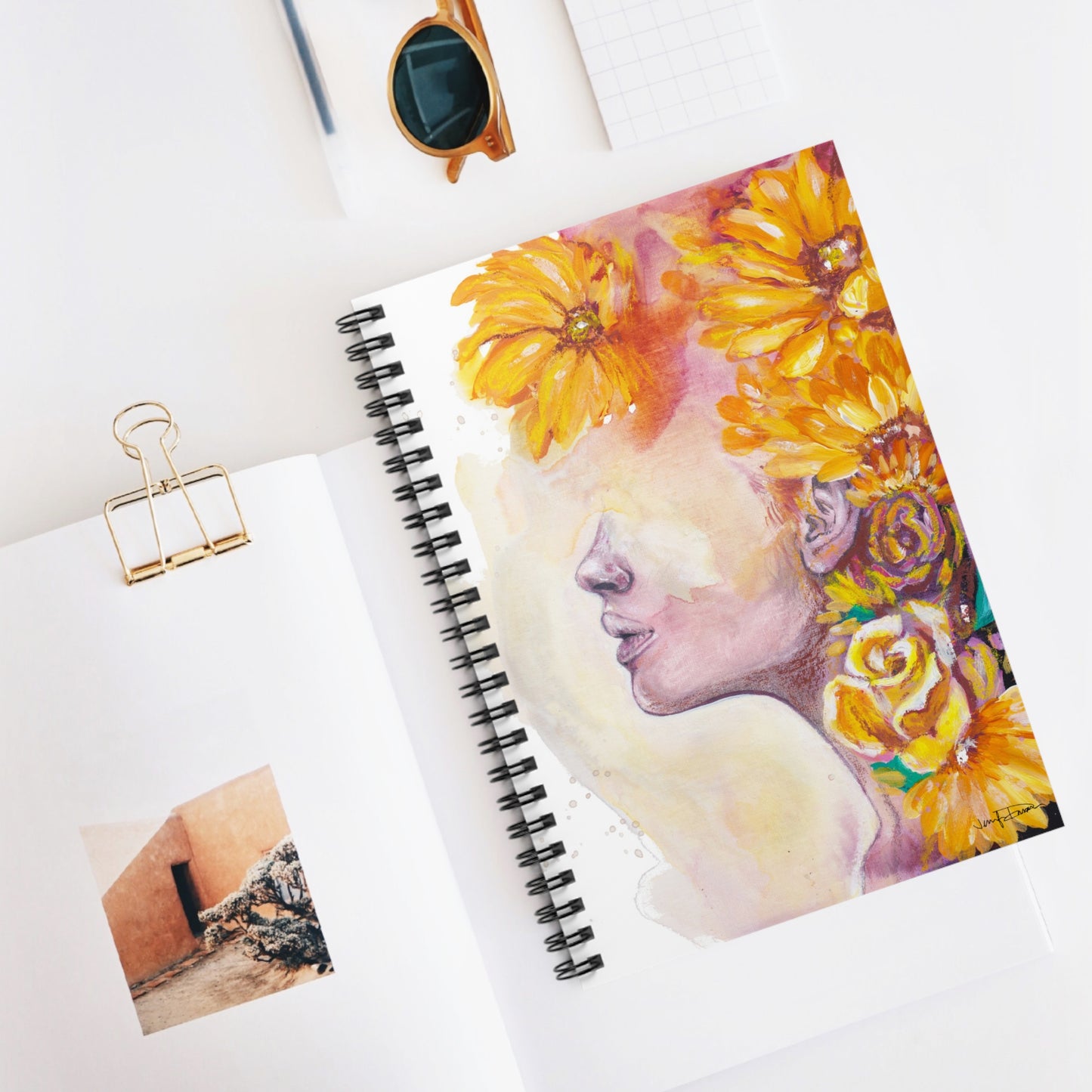 Spiral Notebook - Girl with Sunflowers