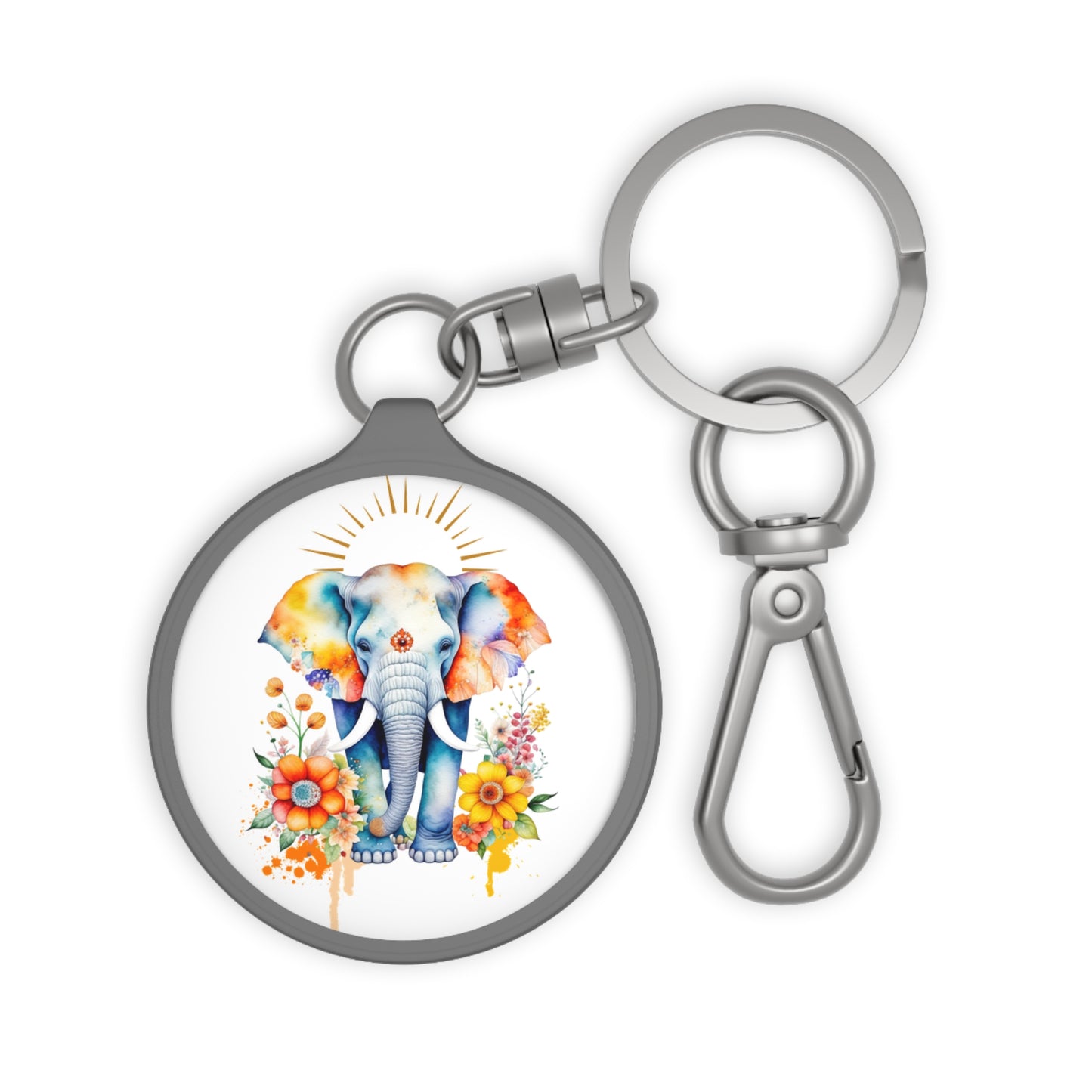 Keyring Tag - Elephant w/Flowers Design