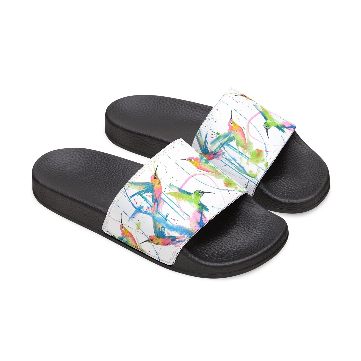 Sandals - Stylish Deco Slides with Hummingbird Artwork