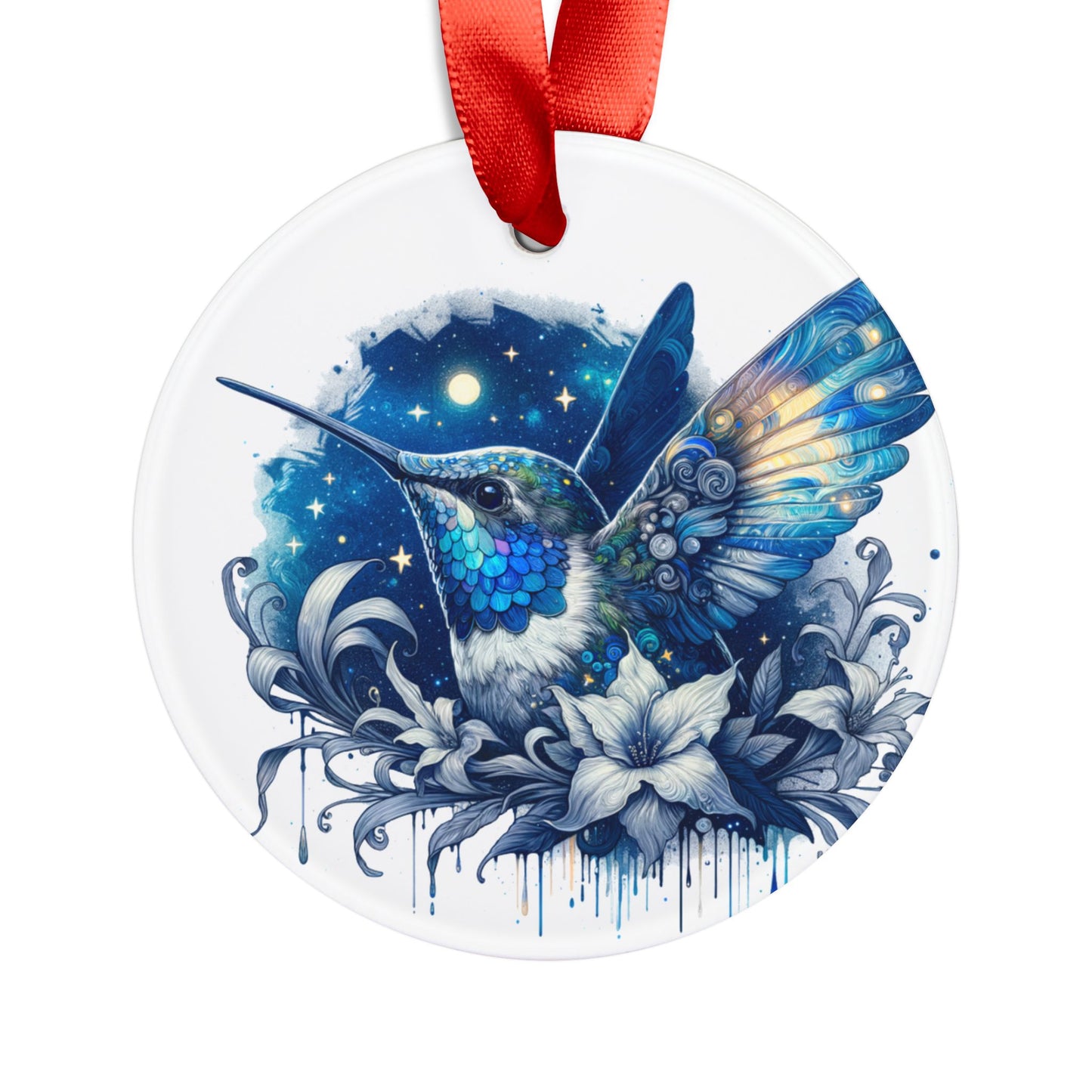 Holiday Acrylic Ornament - Blue Hummingbird w/Starry Night Design