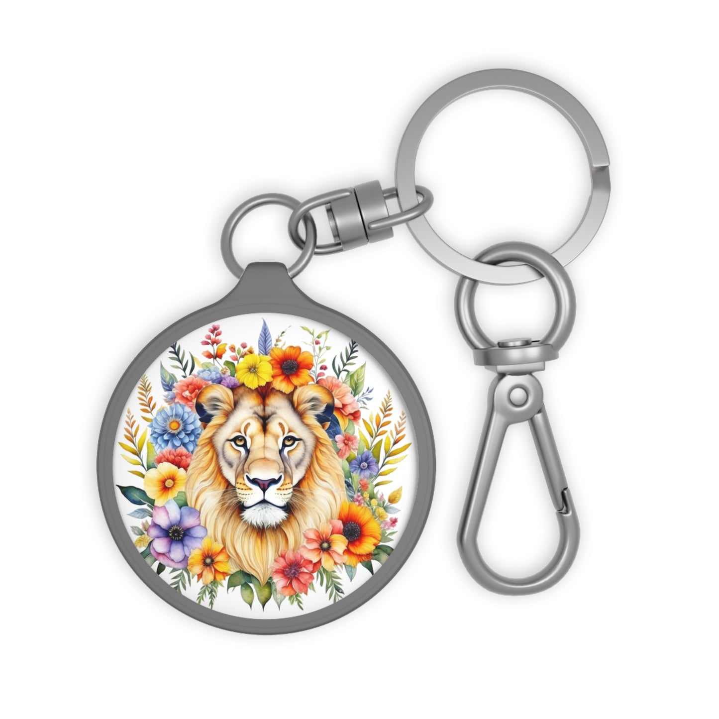 Keyring Tag - Lion w/Flowers Design