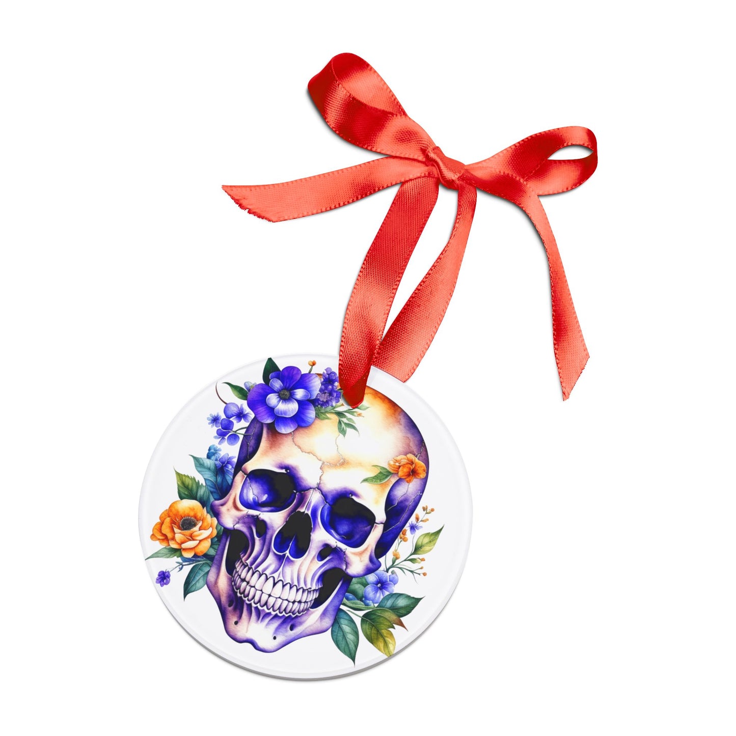 Acrylic Ornament - Skull w/Flowers Design #3