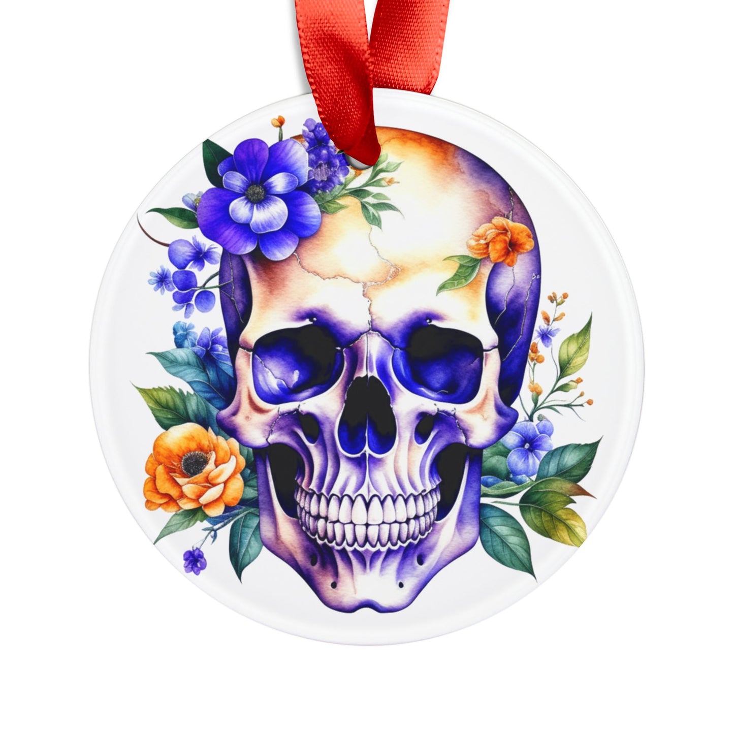 Acrylic Ornament - Skull w/Flowers Design #3