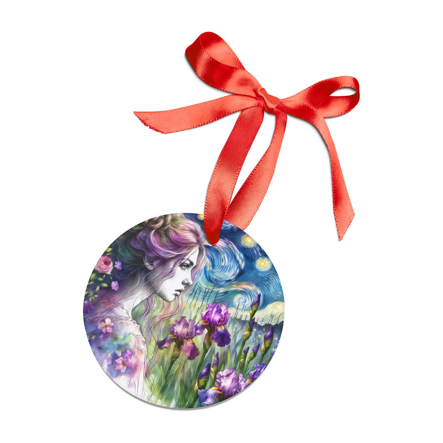 Holiday Acrylic Ornament - Girl w/Irises Design