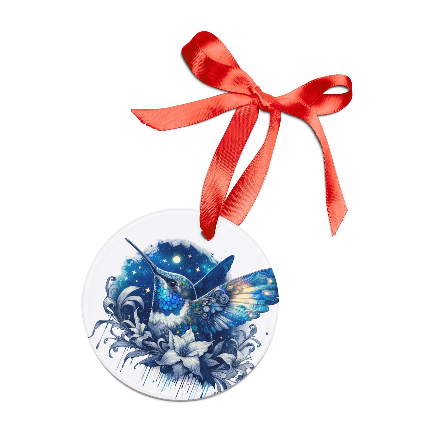 Holiday Acrylic Ornament - Blue Hummingbird w/Starry Night Design