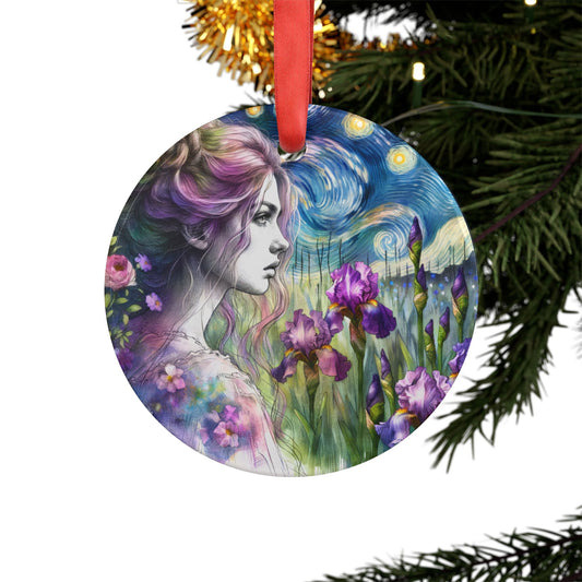 Holiday Acrylic Ornament - Girl w/Irises Design