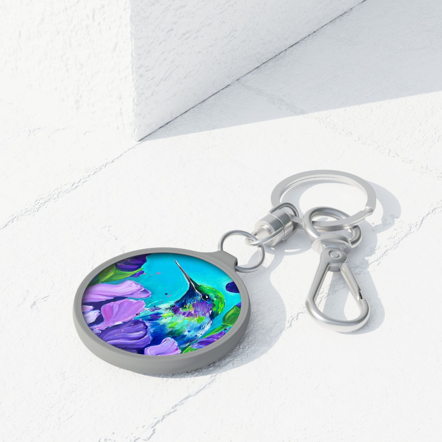 Keyring Tag - Hummingbird with Irises