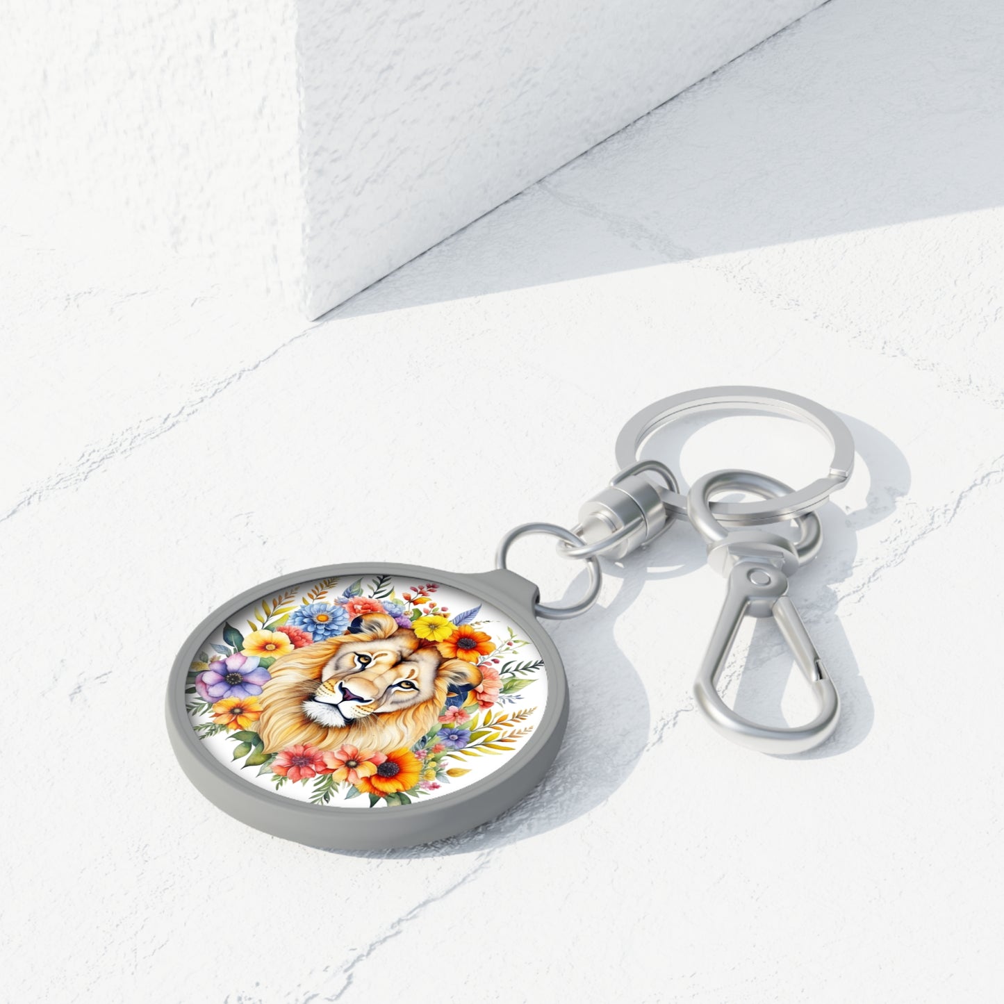 Keyring Tag - Lion w/Flowers Design